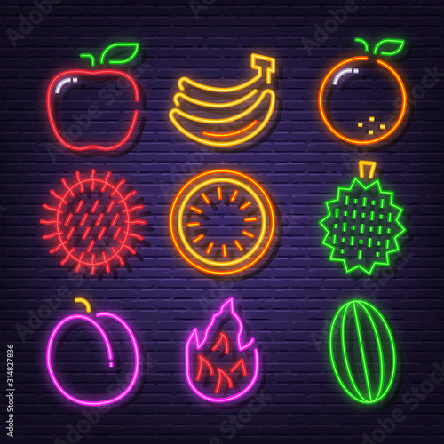 fruit neon signboard icons