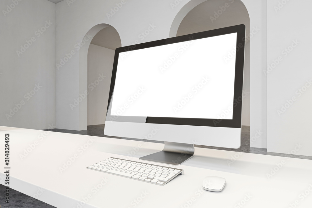 Fototapeta premium Mock up computer screen in spacious office