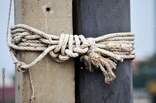 Rope on wooden background.