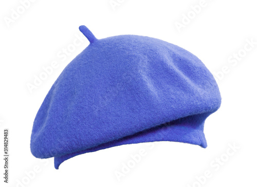 Schilderij op canvas Blue classic beret isolated on a white background