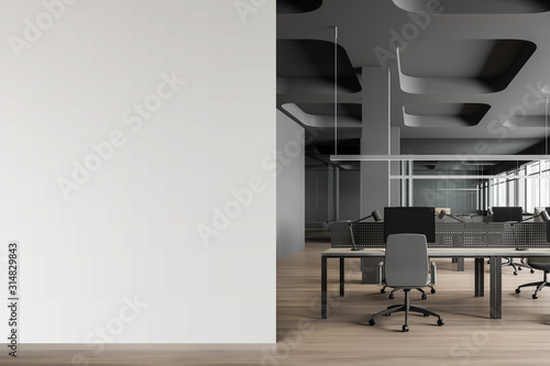 Gray open space office interior with mock up wall photo