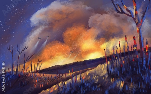 illustration wildfire for global warming
