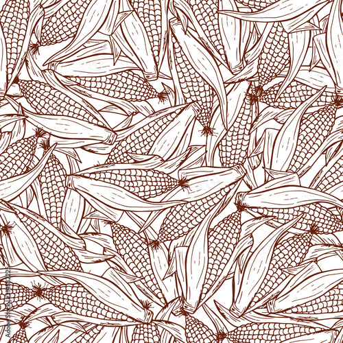 Vector Vegetable background. Hand drawn doodle Corn cobs Seamless pattern