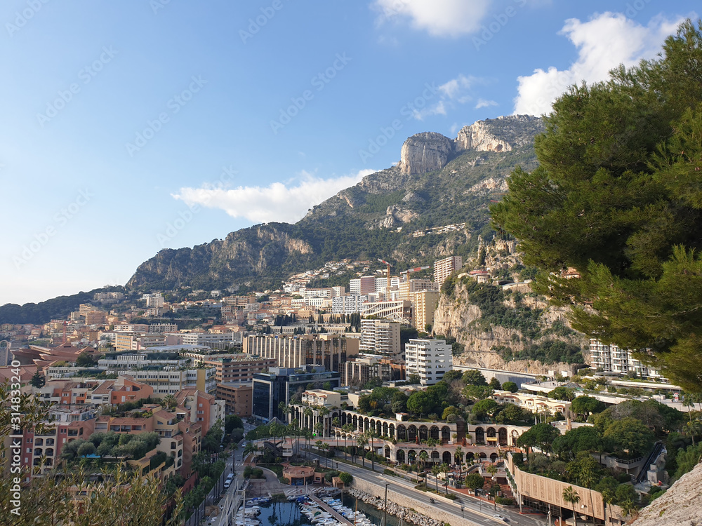 Monaco - Blick vom Jardin Sainte-Barbe auf den Yachthafen von Fontvieille 
