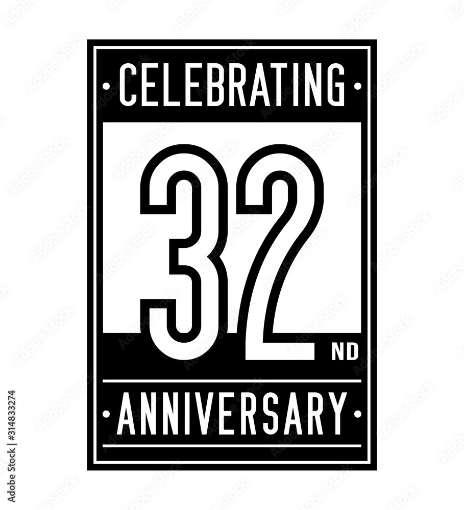 32 years logo design template. Anniversary vector and illustration.