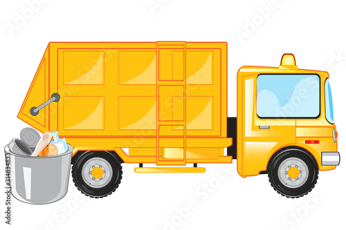 Car garbage truck on white background is insulated