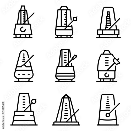 Metronome icons set. Outline set of metronome vector icons for web design isolated on white background