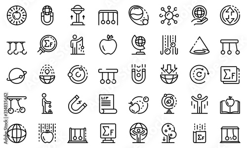 Newtons day icons set. Outline set of Newtons day vector icons for web design isolated on white background