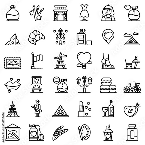 France icons set. Outline set of France vector icons for web design isolated on white background
