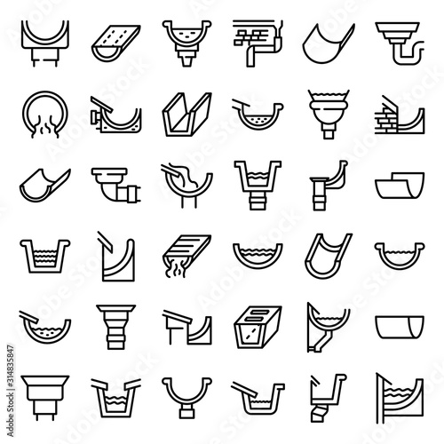 Gutter icons set. Outline set of gutter vector icons for web design isolated on white background photo