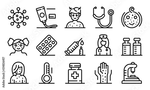 Chicken pox icons set. Outline set of chicken pox vector icons for web design isolated on white background