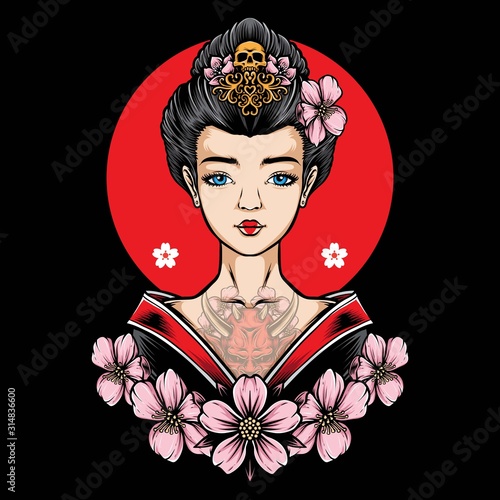 tattooed geisha with sakura vector