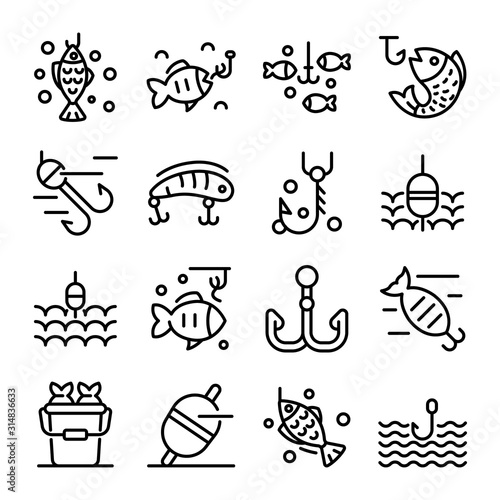 Fish bait icons set. Outline set of fish bait vector icons for web design isolated on white background