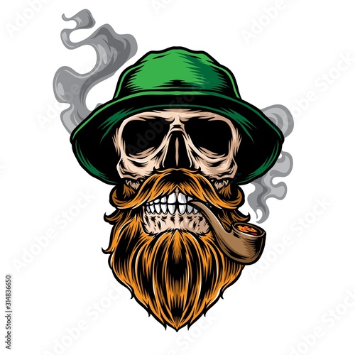 smoky bearded skull wearing hat vector