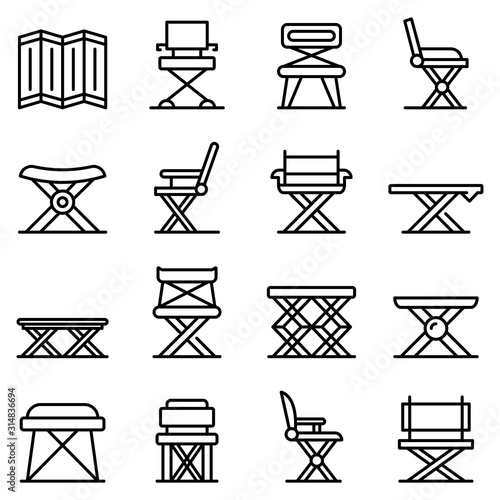 Folding furniture icons set. Outline set of folding furniture vector icons for web design isolated on white background