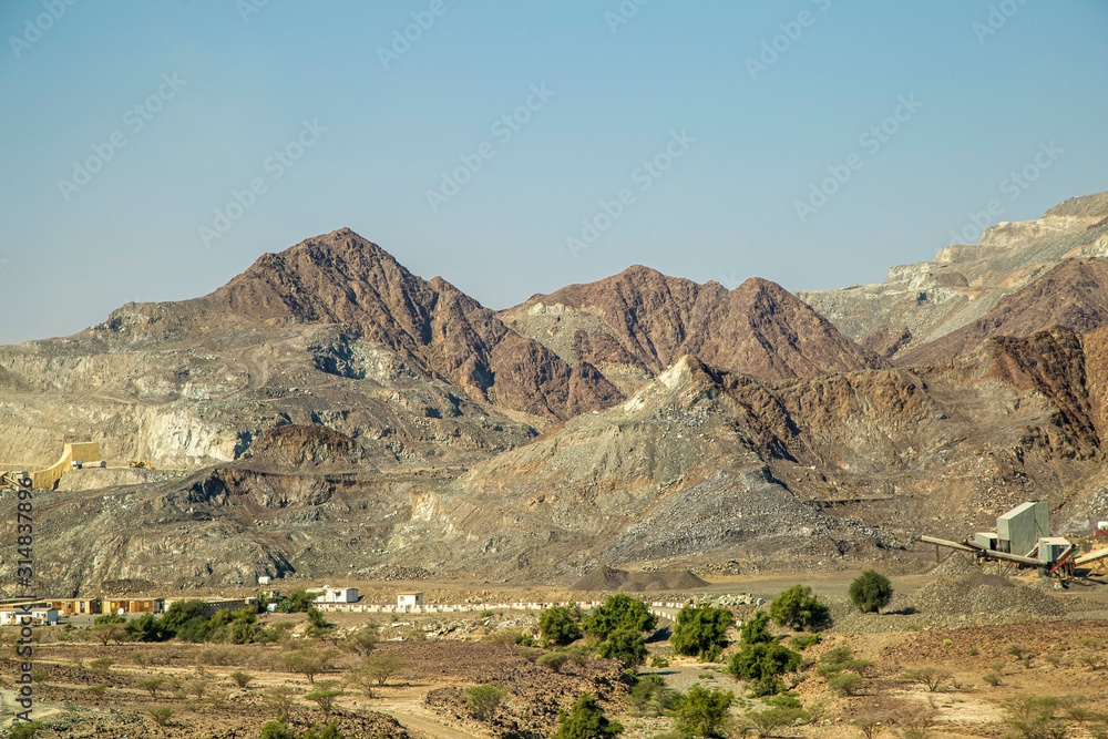 industrial buildings in the mountains in the arab emirates