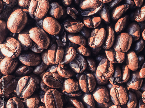 Roasted Thai coffee beans texture background photo