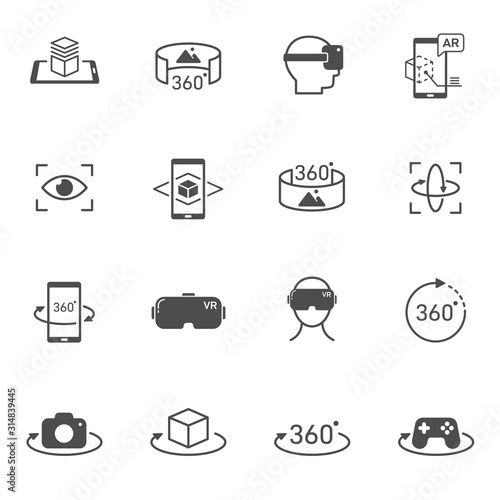 Virtual and augmented reality vector icons set isolated on white background. AR and VR technology icons for web, mobile apps and ui design. Futuristic technology concept