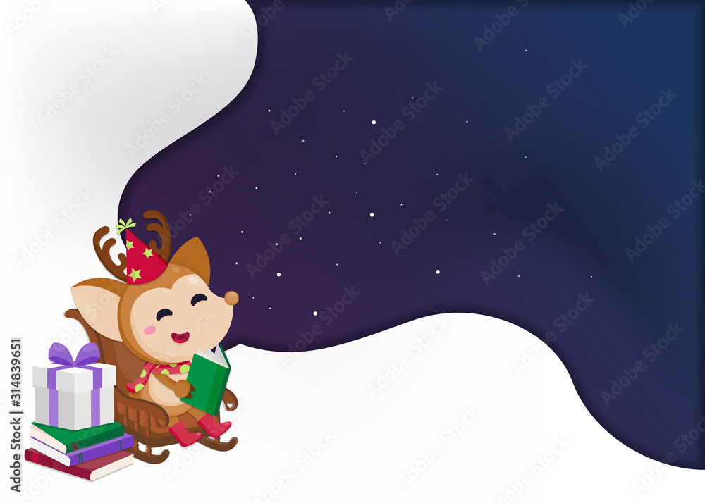 Fototapeta premium Merry Christmas greeting card. Cute character design for Christmas festive. Christmas template