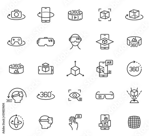 Virtual and augmented reality outline vector icons isolated on white background. AR and VR line icon set for web design, mobile apps, ui design and print. Futuristic technology concept photo