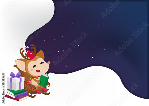 Merry Christmas greeting card. Cute character design for Christmas festive. Christmas template