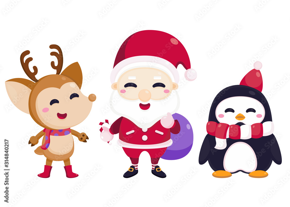 Merry Christmas greeting card. Cute character design for Christmas festive. Christmas template Merry Christmas greeting card. Cute character design for Christmas festive. Christmas template