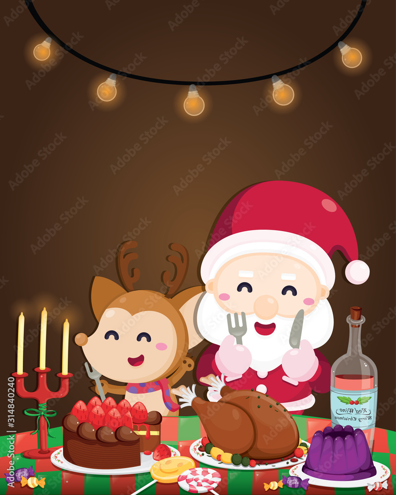 Fototapeta premium Merry Christmas greeting card. Cute character design for Christmas festive. Christmas template