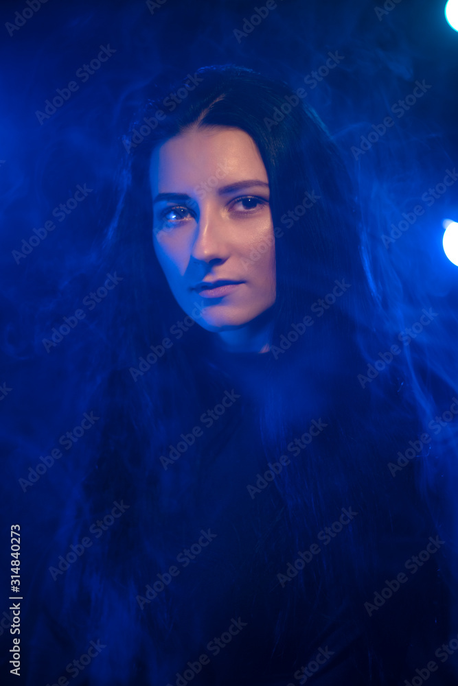 neon light and portrait of a girl.