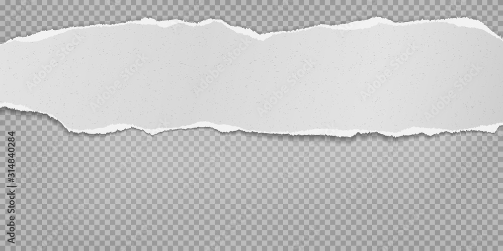 Piece of torn horizontal white paper strip with soft shadow is on white squared background. Vector illustration Piece of torn horizontal white paper strip with soft shadow is on white squared background. Vector illustration