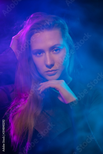 neon light and portrait of a girl.