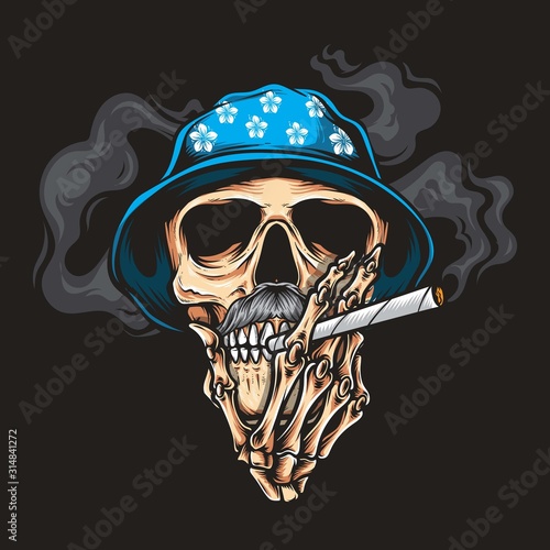 skull smoking vector logo illustration