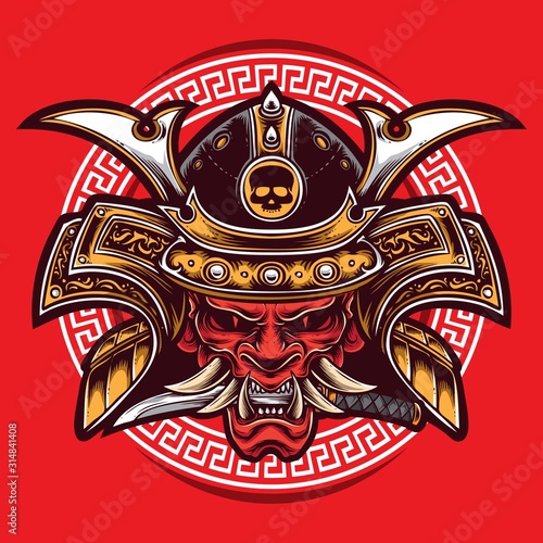 oni mask samurai vector logo