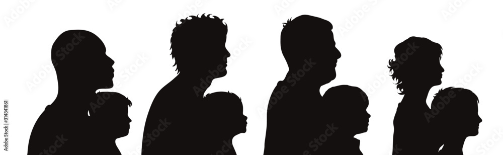 Vector silhouette of profile of people on white background. Symbol of genaration family. Vector silhouette of profile of people on white background. Symbol of genaration family.