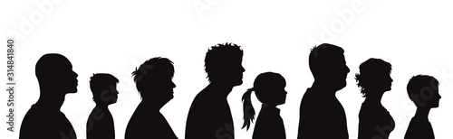 Vector silhouette of profile of people on white background. Symbol of genaration family.