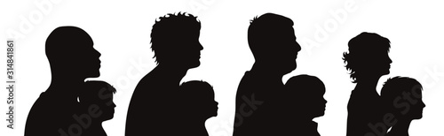 Vector silhouette of profile of people on white background. Symbol of genaration family. photo