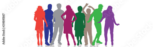 Vector silhouette of group of people on white background. Symbol of team stay together in the work.