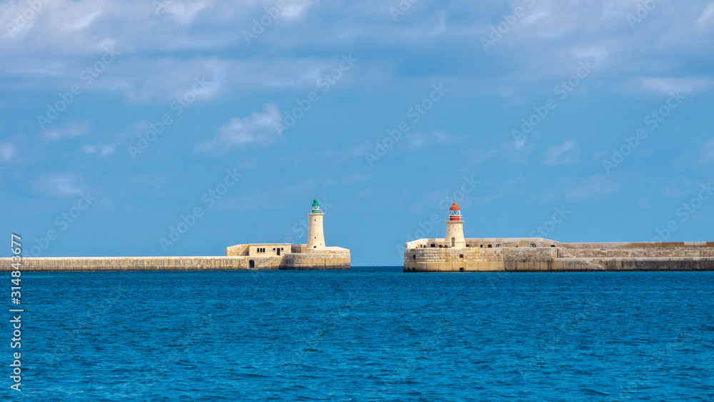 Gate of Grand Harbour to Mediterranean sea in Valletta, Malta