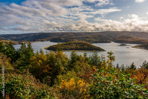 Panoramic view on Rur lake in the Eifel National Park, Germany