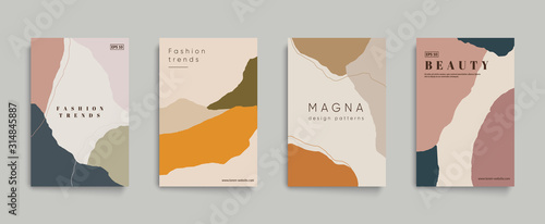Minimal fashion cover templates. Wavy shapes and lines composition. Modern Invitation cards. 