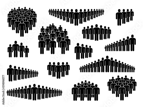 People group icons. Big crowd sign, corporate business employees, persons symbols for population infographics, user signs vector set photo