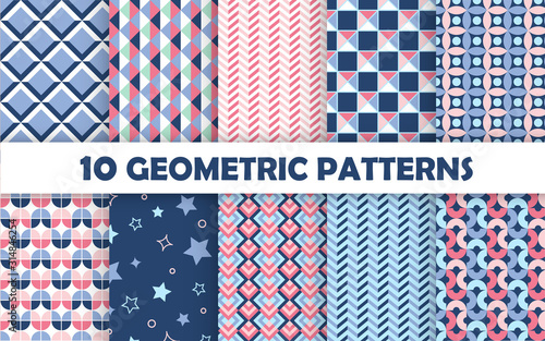 Set of geometric seamless pattern.