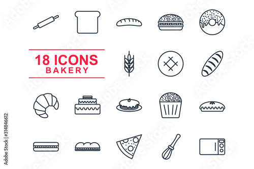 Set Bakery icon template color editable. Bakery shop elements pack symbol vector sign isolated on white background illustration for graphic and web design.