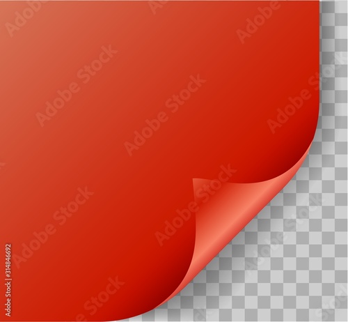 Curled corner. Decorative curling red 3d paper for tag label or book page vector image