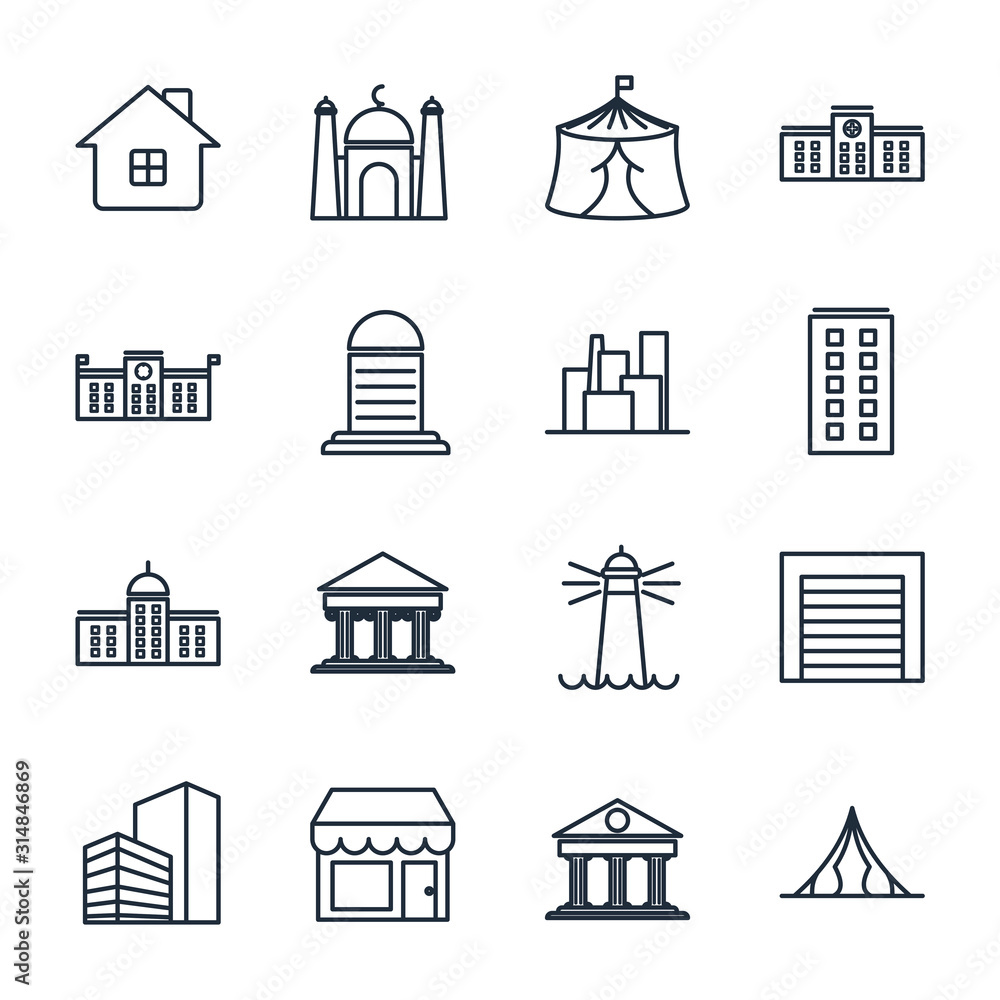Set Building icon template color editable. Building pack symbol vector sign isolated on white background illustration for graphic and web design.