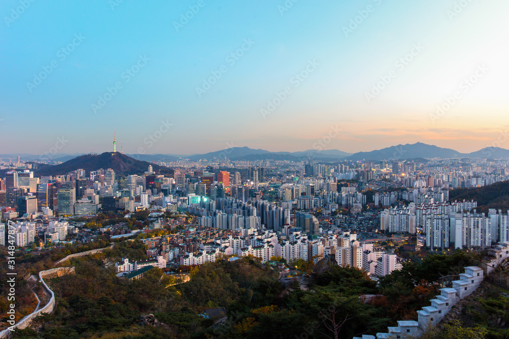 Seoul South Korea City Skyline with seoul tower.