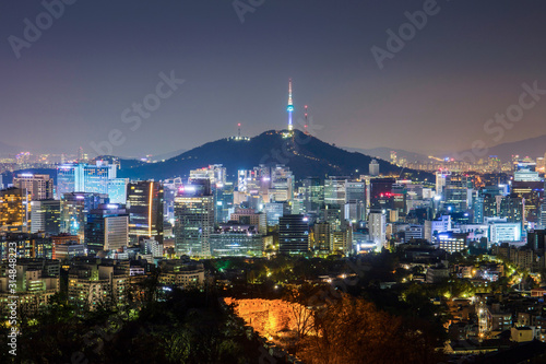 Seoul South Korea City Skyline with seoul tower.