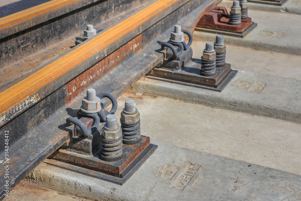 Rail fastener for hold rail with concrete sleeper in Main workshop in depot Rail fastener for hold rail with concrete sleeper in Main workshop in depot