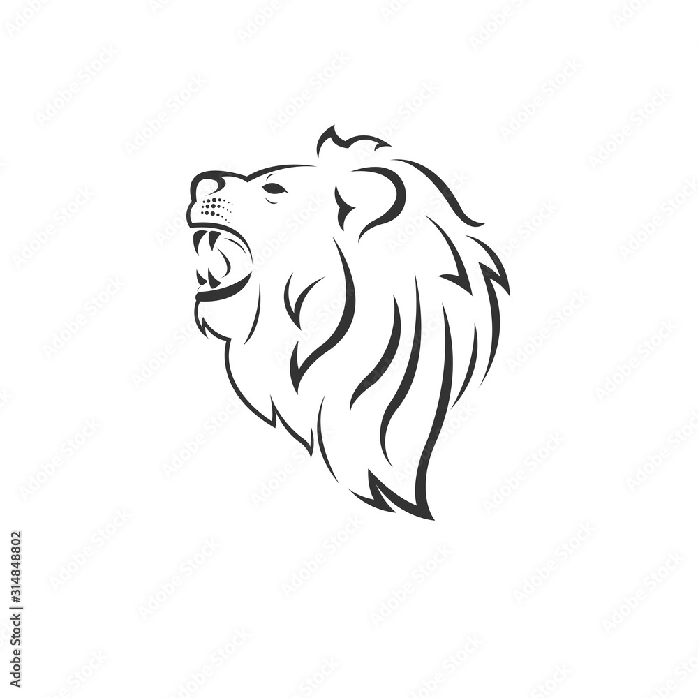Vector Lion Head Black and White Logo, Sign, Design. Wild animals. symbol. Mammals. Illustrator. on white background