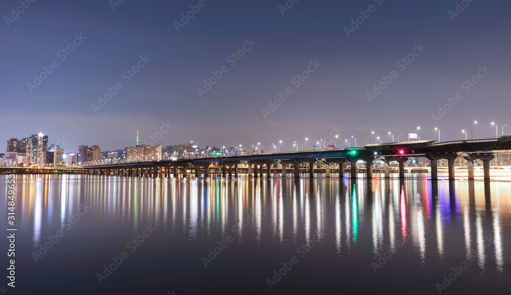 Han river Seoul city with seoul tower at.Yeouido in Seoul, South Korea.