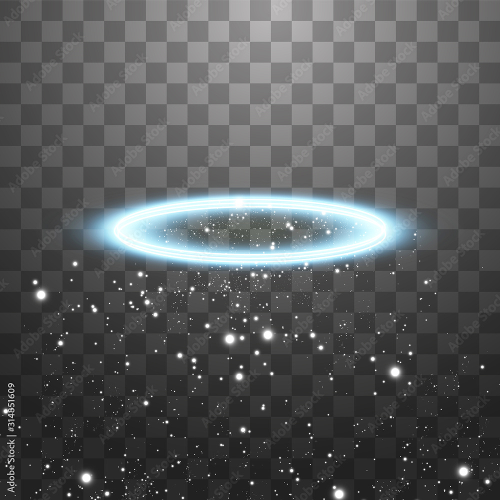 Fototapeta Blue halo angel ring. Isolated on black transparent background, vector illustration